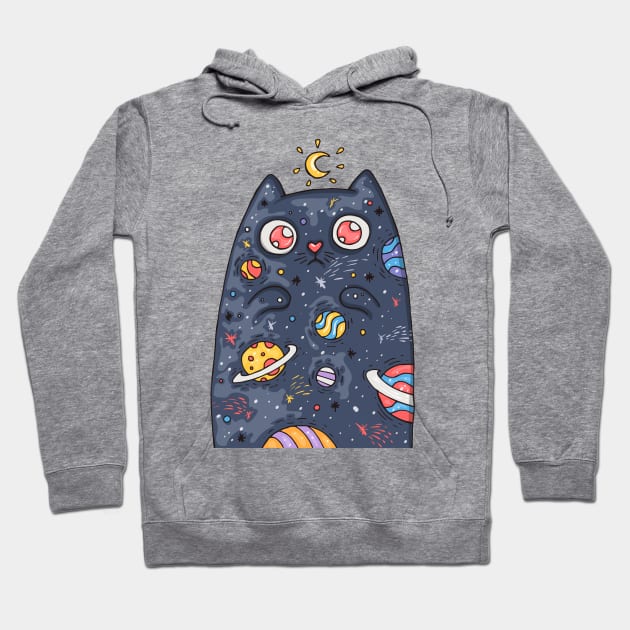 Cartoon cute cat with the universe inside Hoodie by BlindVibes